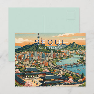 Postal Festiva Seúl Corea del Sur Viaje Arte Vintage