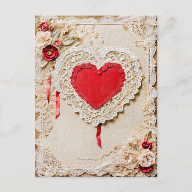 Postal Festiva Shabby Chic Heart with Lace (Anverso)