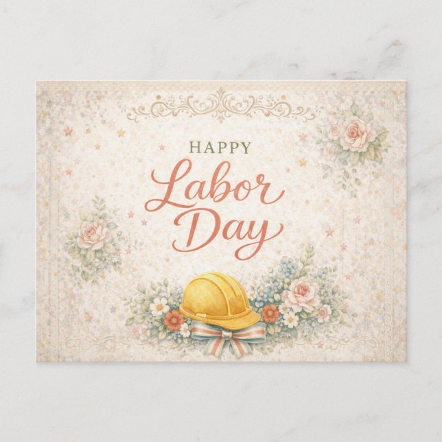 Postal Festiva Shabby Chic Pink Happy Labor Day (Anverso)