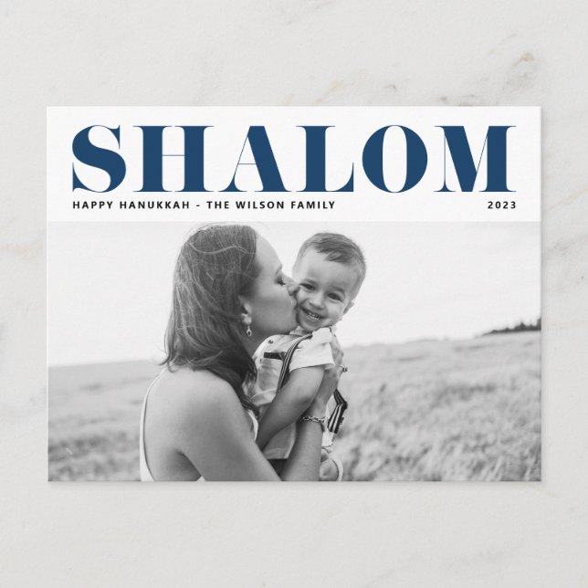 Postal Festiva Shalom Azul Audaz Tipografía Hanukkah Foto