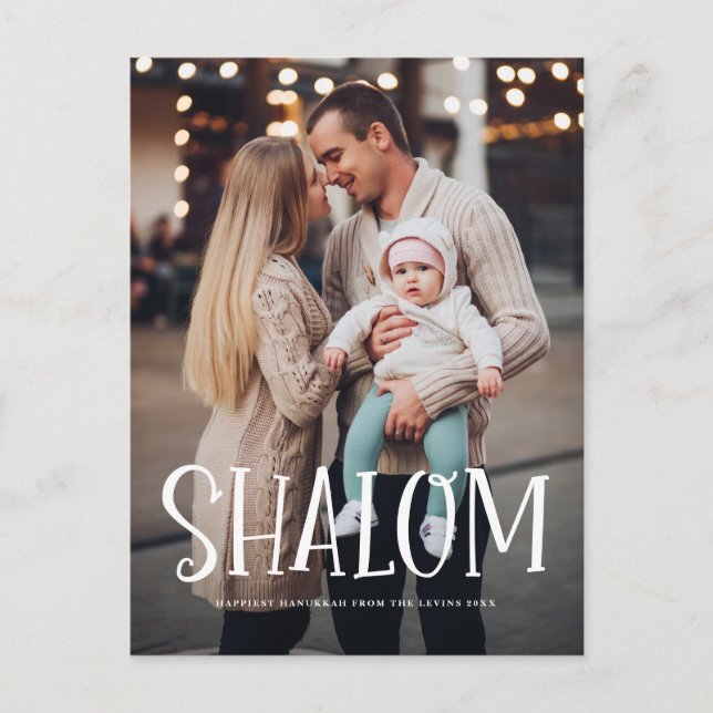 Postal Festiva Shalom White Letter Overlay Photo Hanukkah (Anverso)