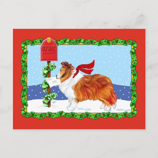 Postal Festiva Sheltie Navidades Mail Sable (Anverso)