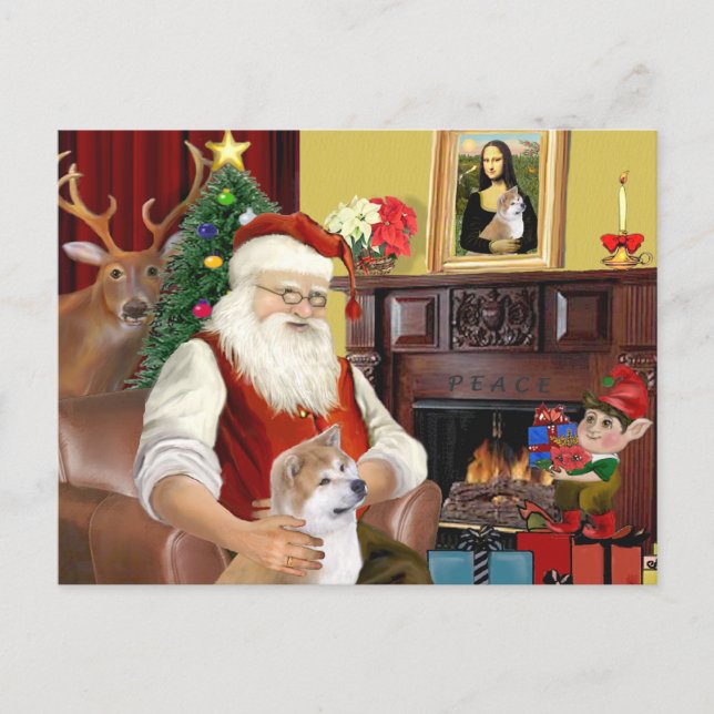 Postal Festiva Shiba Inu de Santa María (mirando hacia arriba) (Anverso)