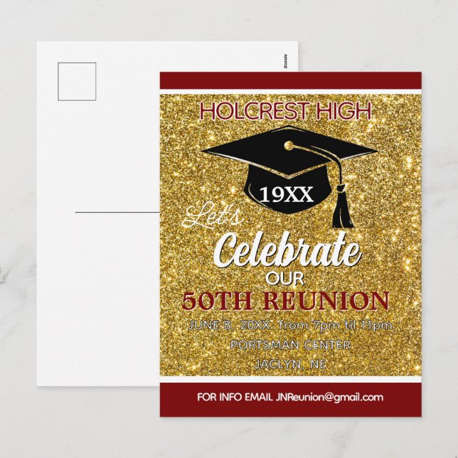 Postal Festiva Show stopper Class Reunion invitation post card (Anverso / Reverso)