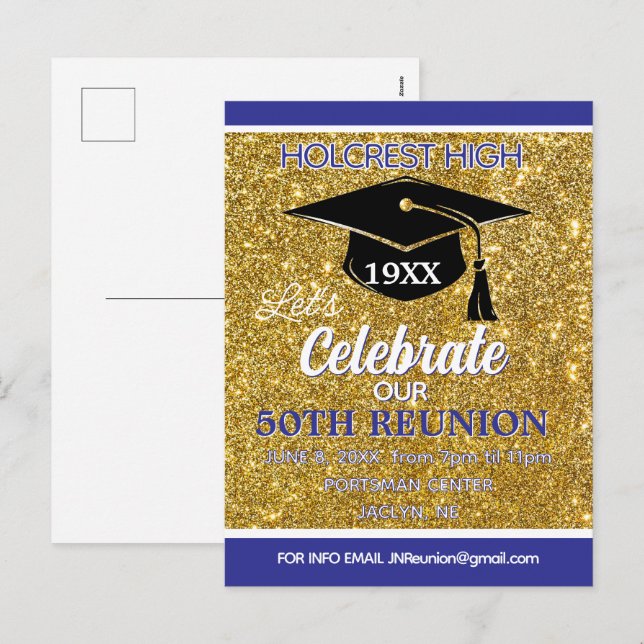 Postal Festiva Show stopper Class Reunion invitation post card (Anverso / Reverso)