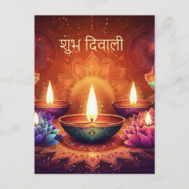 Postal Festiva Shubh Diwali Lotus Diya Festival de Floral Ligera