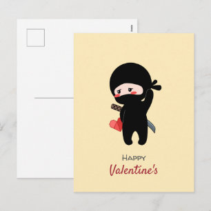 Postal Festiva Shy Blushing Ninja Holding Origami Paper Heart
