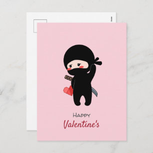 Postal Festiva Shy Blushing Ninja Holding Origami Paper Heart