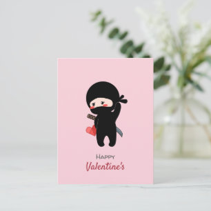 Postal Festiva Shy Blushing Ninja Holding Origami Paper Heart