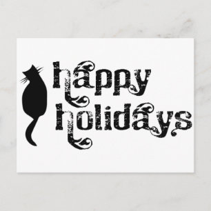 Postal Festiva Silhouette del gato de Happy Holidays