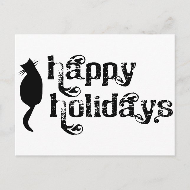 Postal Festiva Silhouette del gato de Happy Holidays (Anverso)