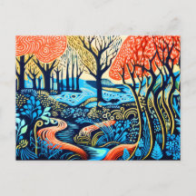 Silvicultura geométrica en el invierno de Linocut