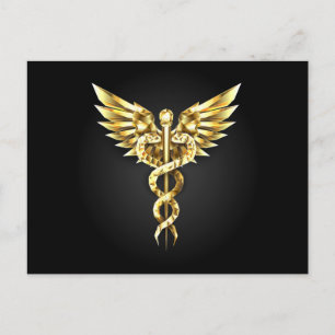 Postal Festiva Símbolo Caduceo Poligonal Dorado