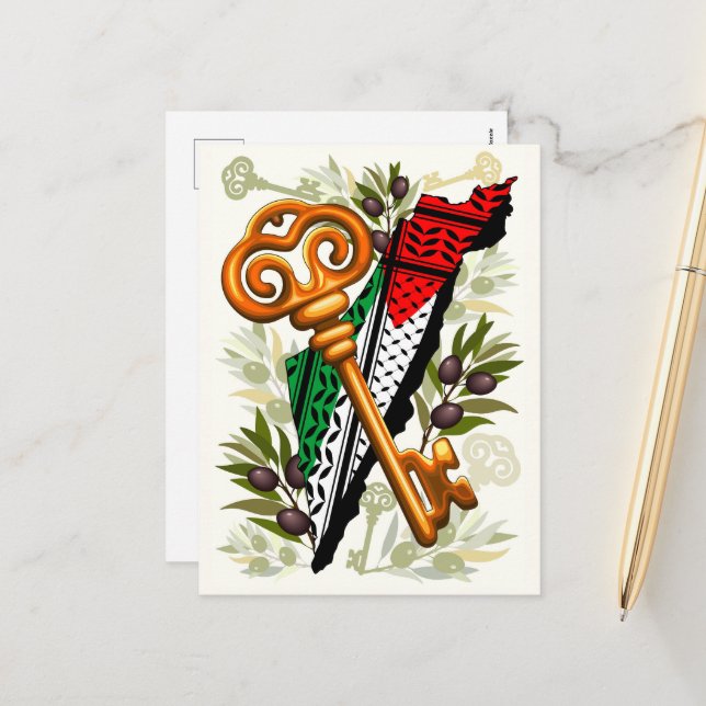 Postal Festiva Símbolo clave palestino del derecho de retorno (Anverso/Reverso In Situ)