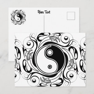 Postal Festiva Símbolo Yin & Yang en estilo de tatuaje negro y bl