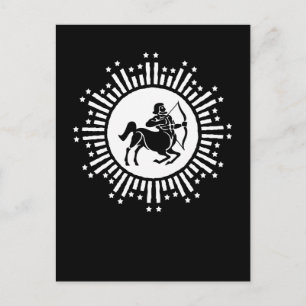 Postal Festiva Símbolo zodiacal de Sagitario con estallido de est