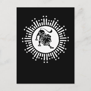 Postal Festiva Símbolo zodiacal Leo León con estrellas negro y bl