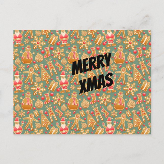 Postal Festiva Símbolos navideños felices (Anverso)