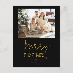 Postal Festiva Simple Classic Black Gold Merry Christmas Photo