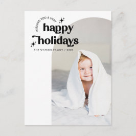Postal Festiva Simple Cute Retro Groovy Happy Holidays Photo