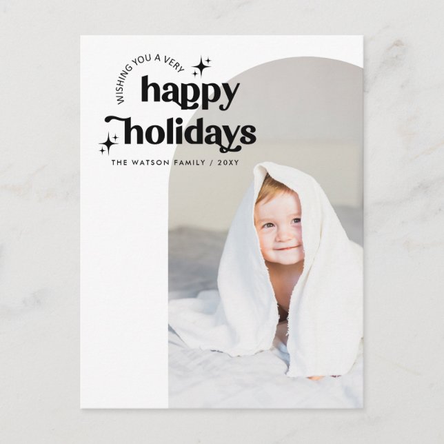 Postal Festiva Simple Cute Retro Groovy Happy Holidays Photo (Anverso)