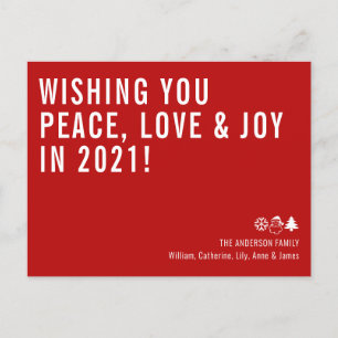 Postal Festiva Simple Deseándote Paz Ama Alegría 2021 Año Nuevo