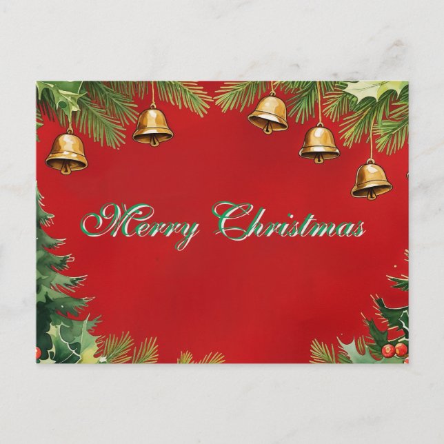 Postal Festiva Simple Elegant Green Leaf Decor Merry Christmas (Anverso)