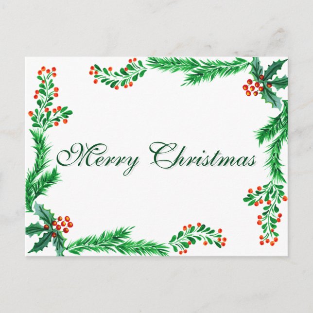 Postal Festiva Simple Elegant Green Leaf Decor Merry Christmas Ho (Anverso)