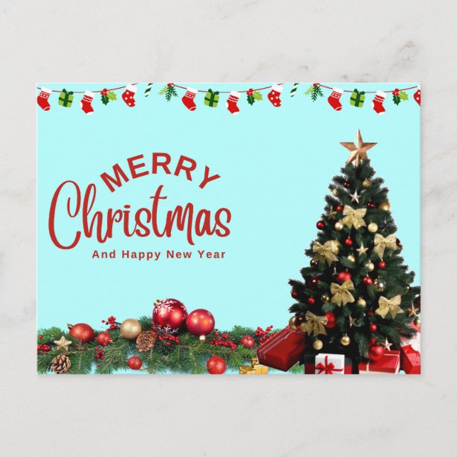 Postal Festiva Simple Elegant White DecorRed Ball Merry Christmas (Anverso)