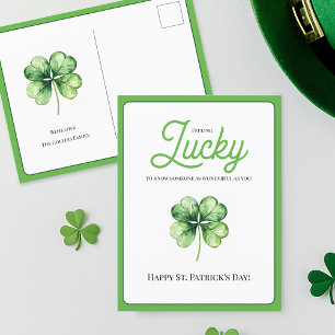Postal Festiva Simple Green Shamrock Suerte Feliz Día de San Patr