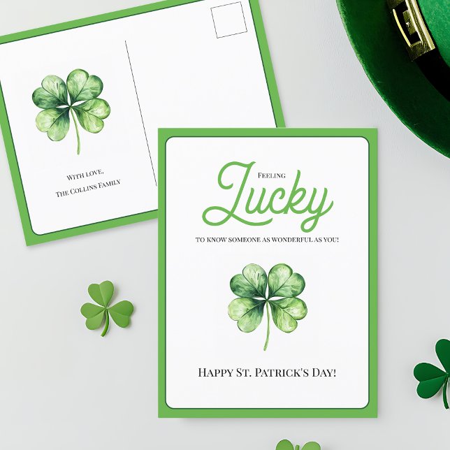 Postal Festiva Simple Green Shamrock Suerte Feliz Día de San Patr (Simple Green Shamrock Luck Happy St Patrick's Day Holiday Postcard)