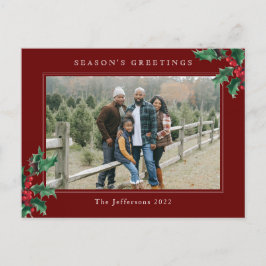 Postal Festiva Simple Holly Berry Personalizado Foto Navidades ro