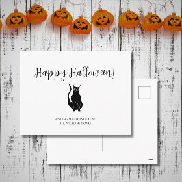 Postal Festiva Simple Ilustracion de gato negro de Halloween