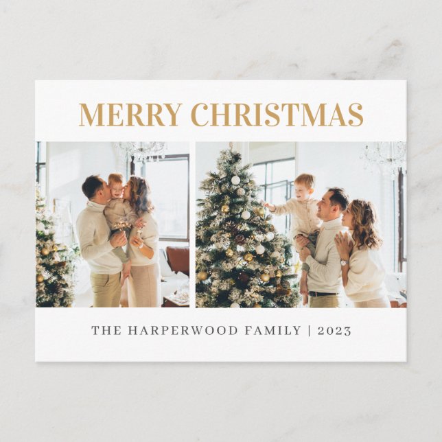 Postal Festiva Simple Modern Christmas Family Two Photo (Anverso)