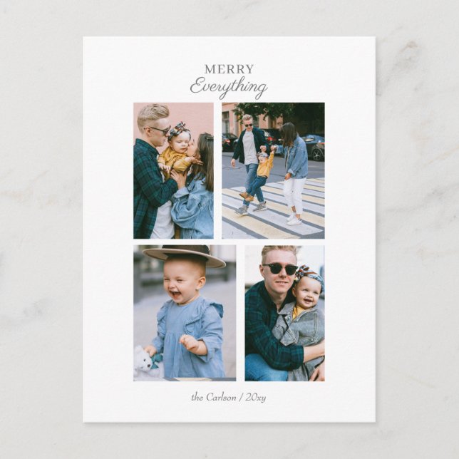 Postal Festiva Simple Moderno 4 fotos Personalizado de Collage (Anverso)