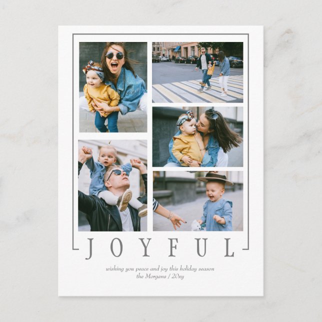 Postal Festiva Simple Moderno 5 fotos Personalizado de Collage (Anverso)
