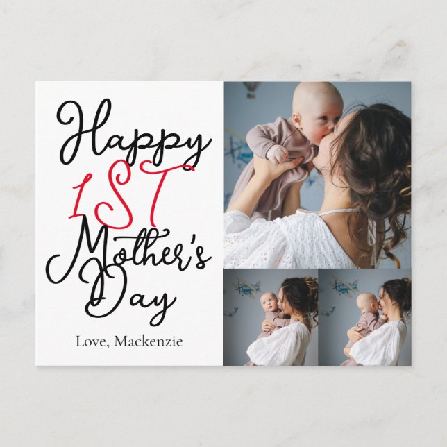 Postal Festiva Simple primer día de la madre regalo tres Collages (Anverso)