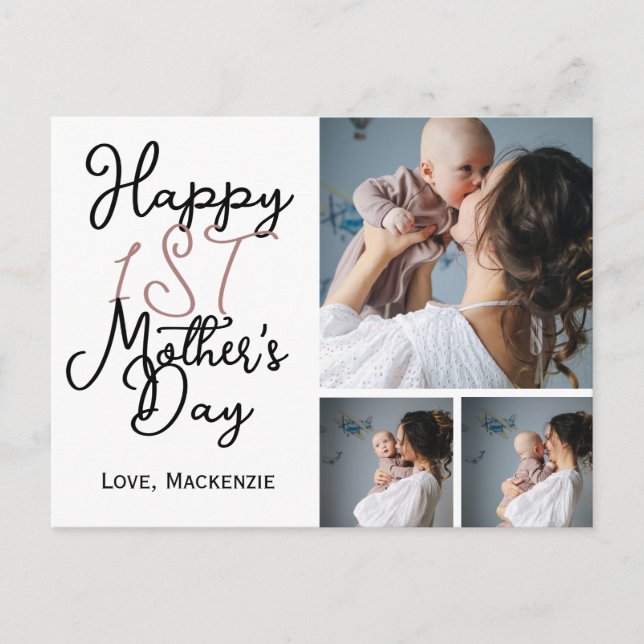 Postal Festiva Simple primer día de la madre regalo tres Collages (Anverso)