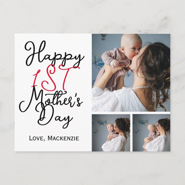 Postal Festiva Simple primer día de la madre regalo tres Collages (Anverso)