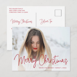 Postal Festiva Simple Red Script Photo Moderno Elegante de Navida