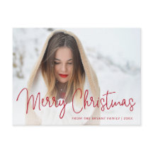 Simple Red Script Photo Moderno Elegante de Navida