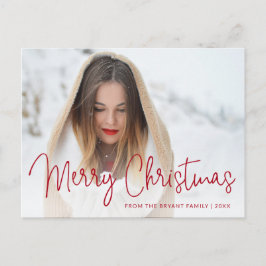 Postal Festiva Simple Red Script Photo Moderno Elegante de Navida