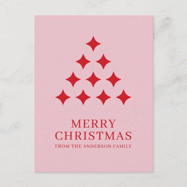 Postal Festiva Simple star tree pink red Merry Christmas  (Anverso)