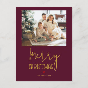 Postal Festiva Simple y moderna Burgundy Gold Merry Christmas Pho