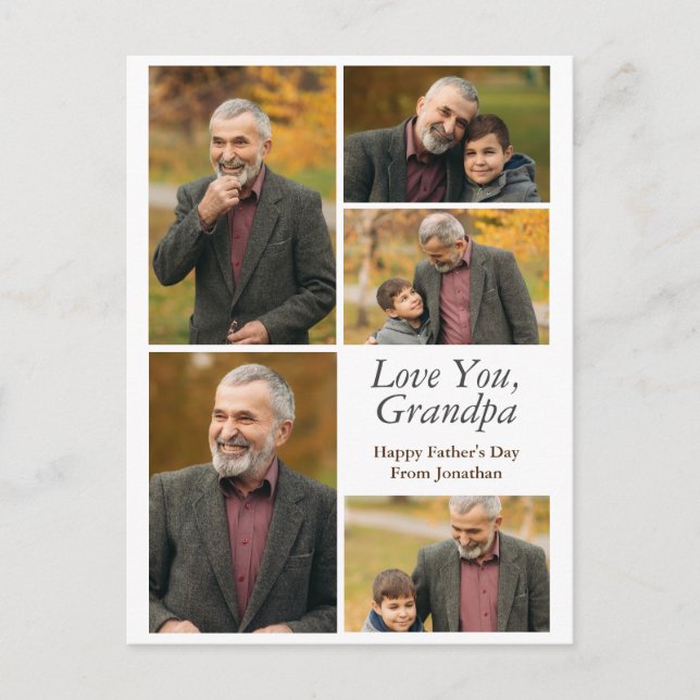 Postal Festiva Simple y moderna foto del abuelo en el Día de los  (Anverso)