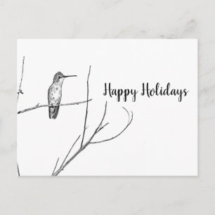 Postal Festiva simplemente un colibrí en un palo, Felices Fiestas