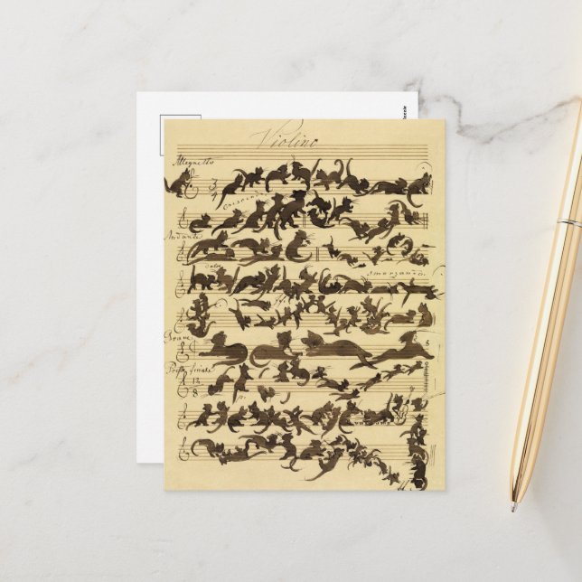 Postal Festiva Sinfonía del gato por Moritz von Schwind (Anverso/Reverso In Situ)