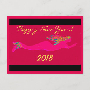 Postal Festiva sirena de natación rosa 2018