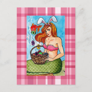 Postal Festiva Sirena de Pascua y su pequeña ayudante