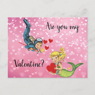 Postal Festiva Sirena de San Valentín y buzo de Scuba